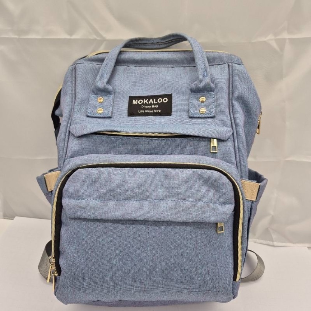 Mokaloo Diaper Bag EUC Light Blue Denim Multi Functional Travel Baby Back Pack